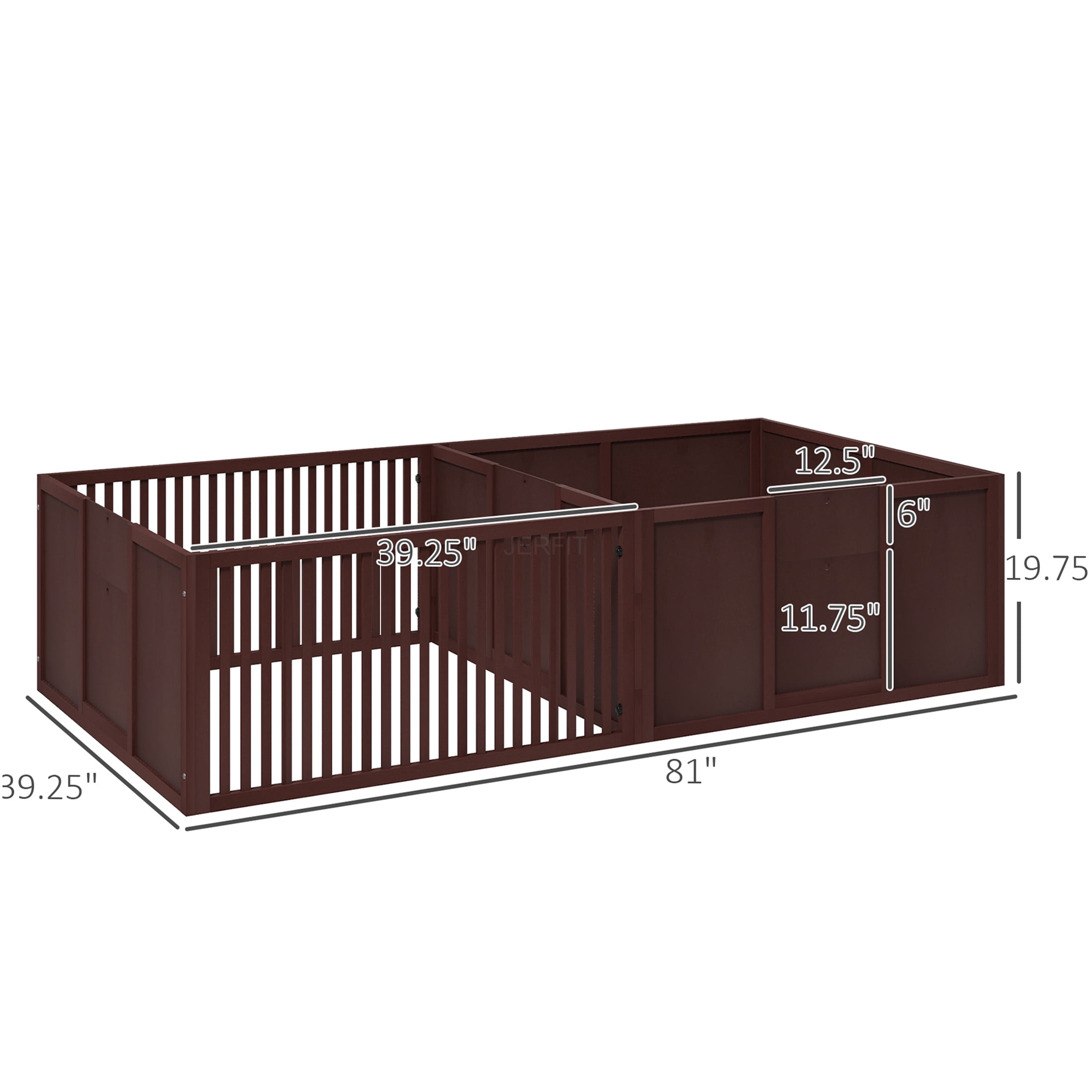 JERFIT 81" Large Dog Whelping Box with Removable Doors, 2-Room Design Puppy Playpen for Newborns, Indoor MDF Whelping Pen with Non-Slip Pads, Coffee Brown
