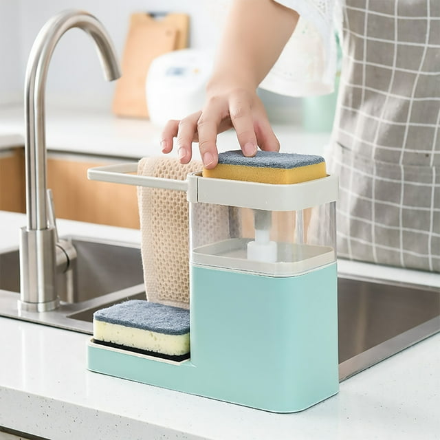 Dispensador de jabón de cocina Worallymy caja de detergente automática fregadero de drenaje con toallero estante soporte de esponja Worallymy JD735808086