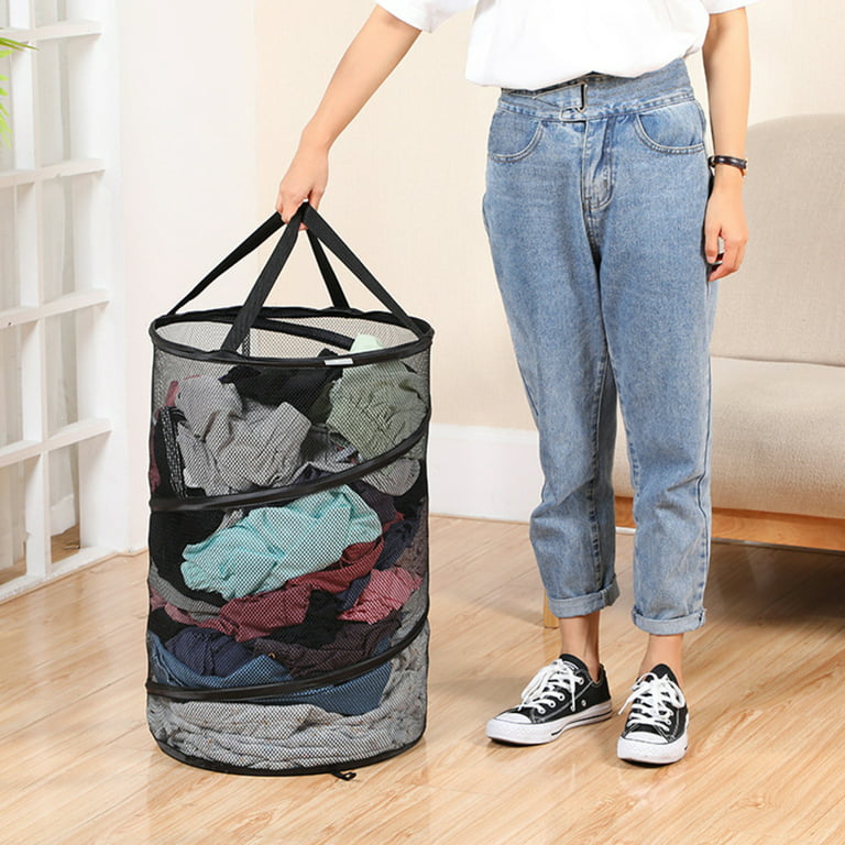 TEGOOL Pop Up Laundry Hamper,Collapsible Horizontal Baskets with Handles & Side Pocket,Foldable Sturdy Mesh for Laundry Room,Bathroom,Kids Room,College
