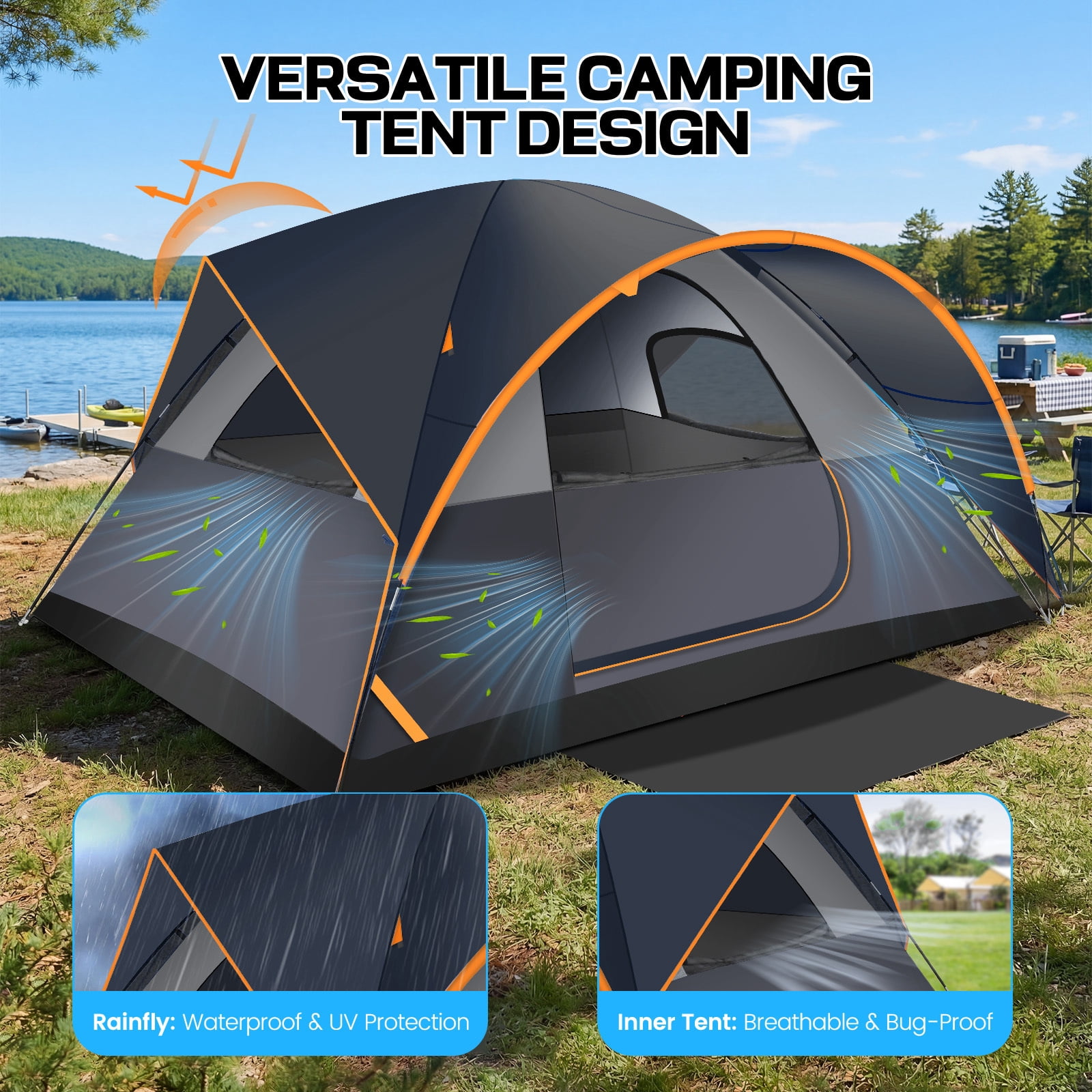 HOTEEL 6-8-10 Person Camping Tents with Rainfly, Tent for Camping with Pockets, Waterproof Camp Tent with Mesh Windows, Family Camping Tent For Traveling Hiking, Dark Blue