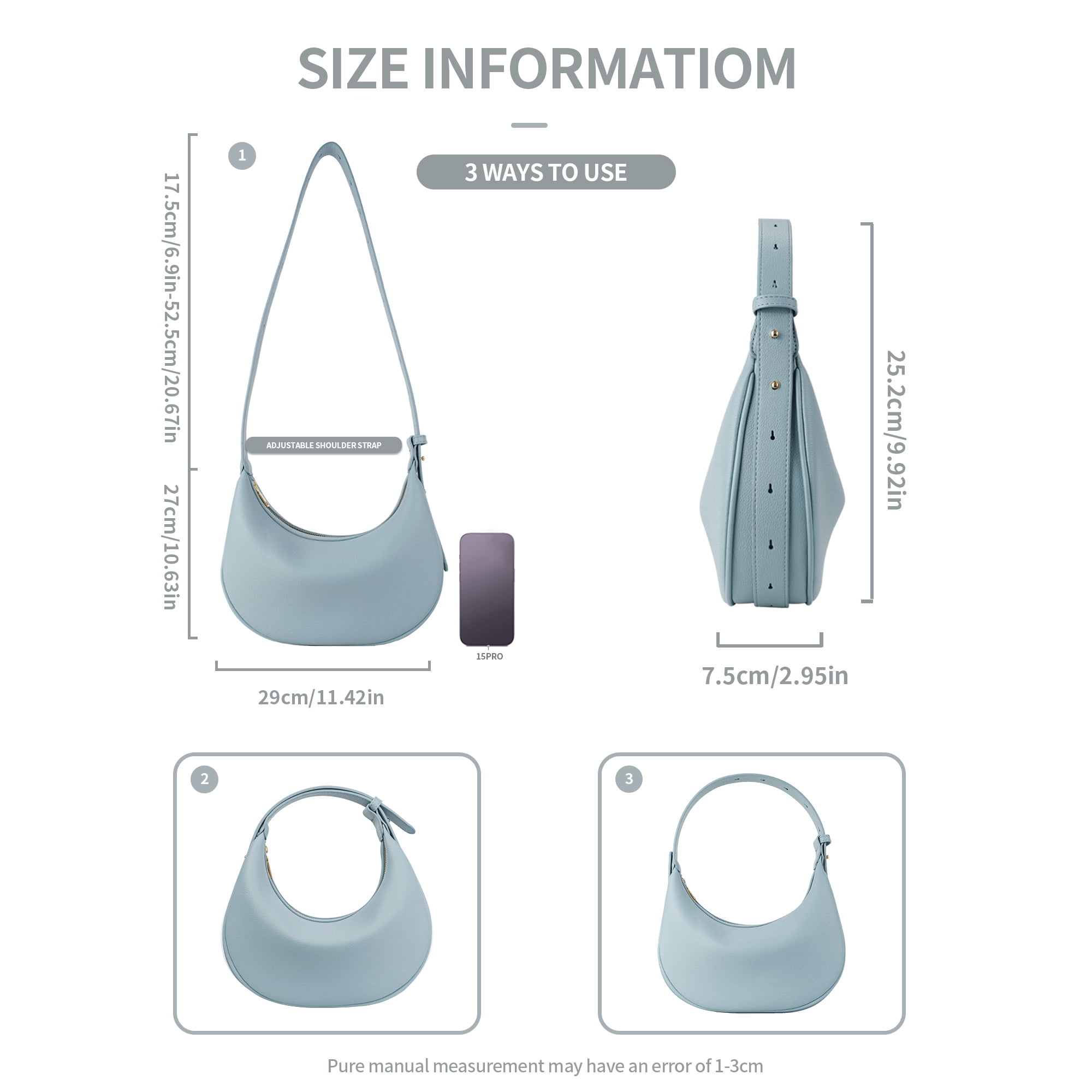 Badiya Crescent Shoulder Bag for Women Trendy Leather Crossbody Hobo Purse Vegan Clutch Handbag with 3 Adjustable Strap