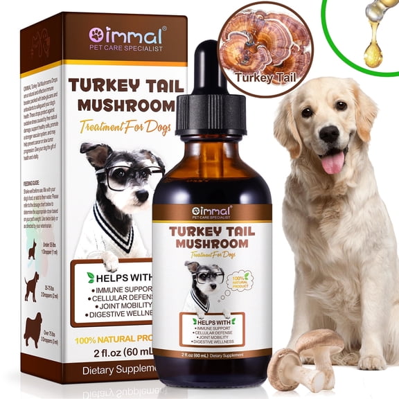 Oimmal Turkey Tail Mushroom Drops for Dogs with Probiotics & Turmeric - 2oz Immune Support, Digestive Health Support - Bacon Flavor
