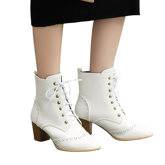 Chenyee Women's Lace Up Ankle Boots Pointed Toe Chunky Heel Short Booties Comfortable Dress Shoes