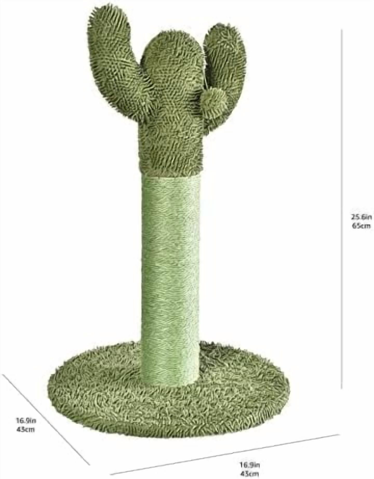 Basics Cat Scratching Post, Indoor Cactus with Natural Sisal for Kittens with Dangling Ball Toy, Medium, 25.6"H, Green