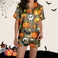 thumbnail image 4 of Weebloom Halloween Women'S Pajamas Pumpkin Leisure Silk Satin Short Sleeve Button Down Tops And Shorts Set Sleepwear Nightwear Pjs Loungewear Army Green S, 4 of 7
