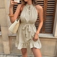 thumbnail image 4 of Women's Summer New High Neck Halter Dress Jacquard Solid Color Dress, 4 of 6