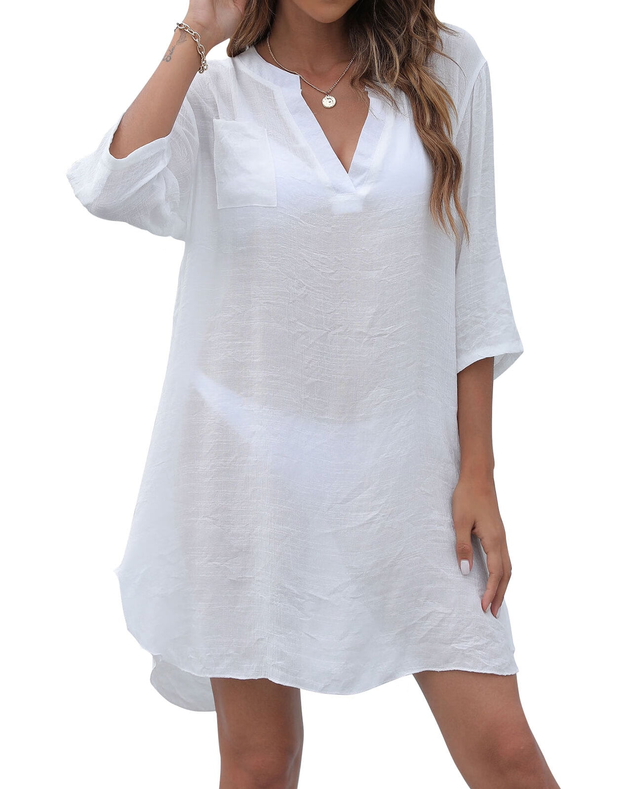 Swimsuit Cover Up for Women VNeck 3/4 Sleeve Bathing Suit Cover Up