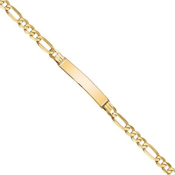 14K Solid Yellow Gold Figaro Link Name Bar Identification ID Bracelet
