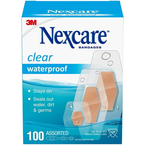 Nexcare Waterproof Bandages Family Pack, Assorted Sizes, Tan, 100 Count
