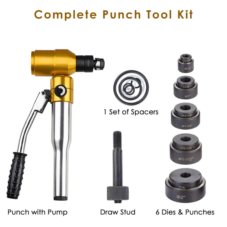 VEVOR Hydraulic Hole Punching Machine, 6 Ton Manual Hole Digger Punch,  Portable Metal Hole Digger Hydraulic Punch Kit with 5 Punch Dies 0.63 to  0.98 Inch for Iron Stainless Steel Aluminum Plates