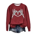thumbnail image 2 of LYEAA Halloween Womens Sweatshirts Long Sleeve Crew Neck Regular Ribbed Cuff Casual Wear Skull Holiday Clothes Wine S, 2 of 3