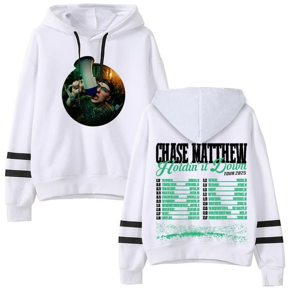 Chase Matthew Holdin' It Down Tour 2025 Hoodie Unisex Pocketless Double Bar Sleeve Sweatshirt,S,White