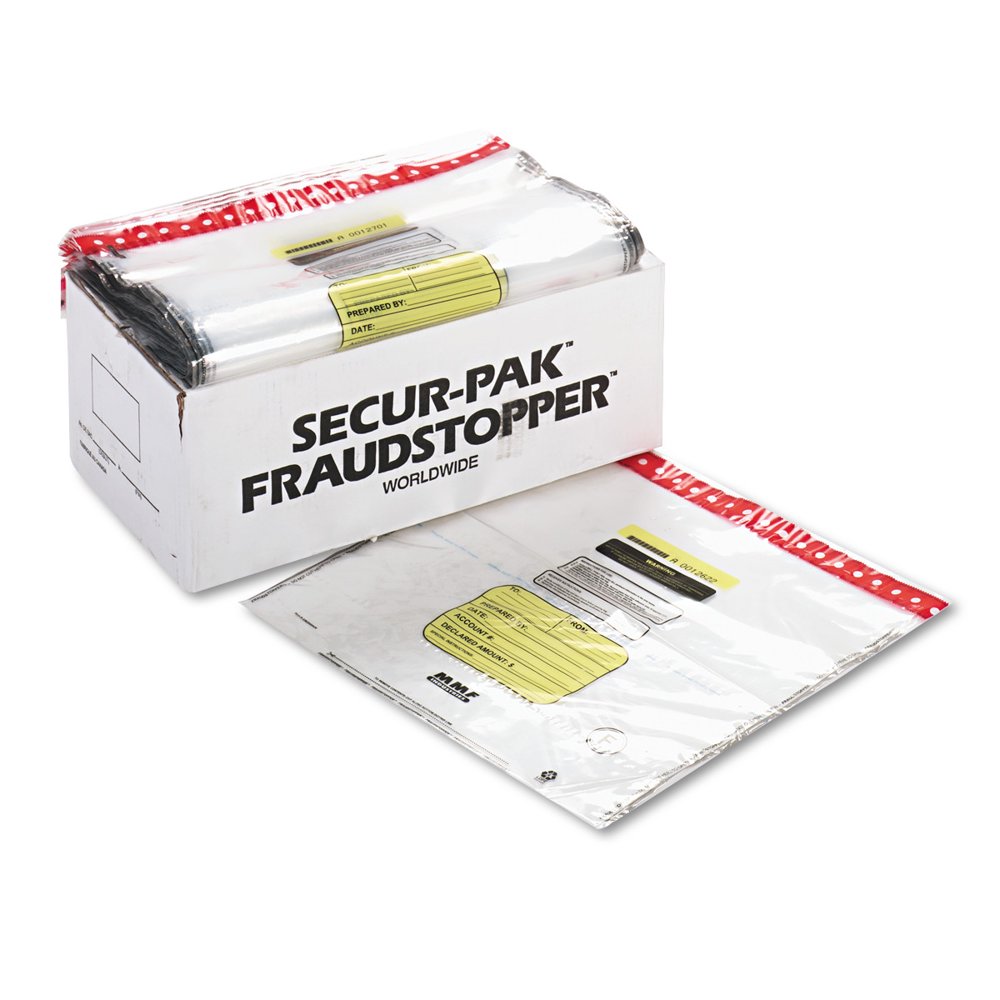 MMF Industries 8 Bundle Capacity TamperEvident Cash Bags, 20 x 20, Clear, 250 Bags/Box