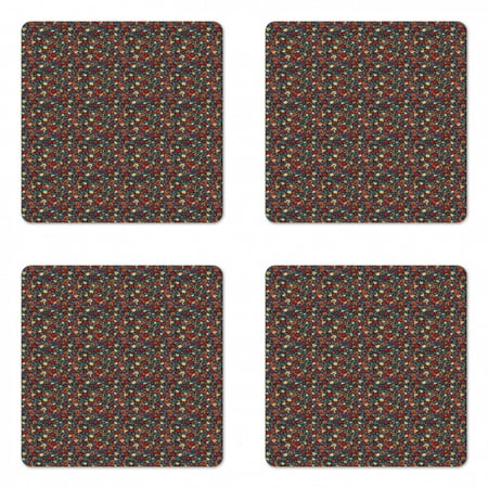 

Colorful Coaster Set of 4 Autumn Forest Theme Fallen Fern Leaves in Different Colors Vintage Exotic Nature Square Hardboard Gloss Coasters Standard Size Multicolor by Ambesonne