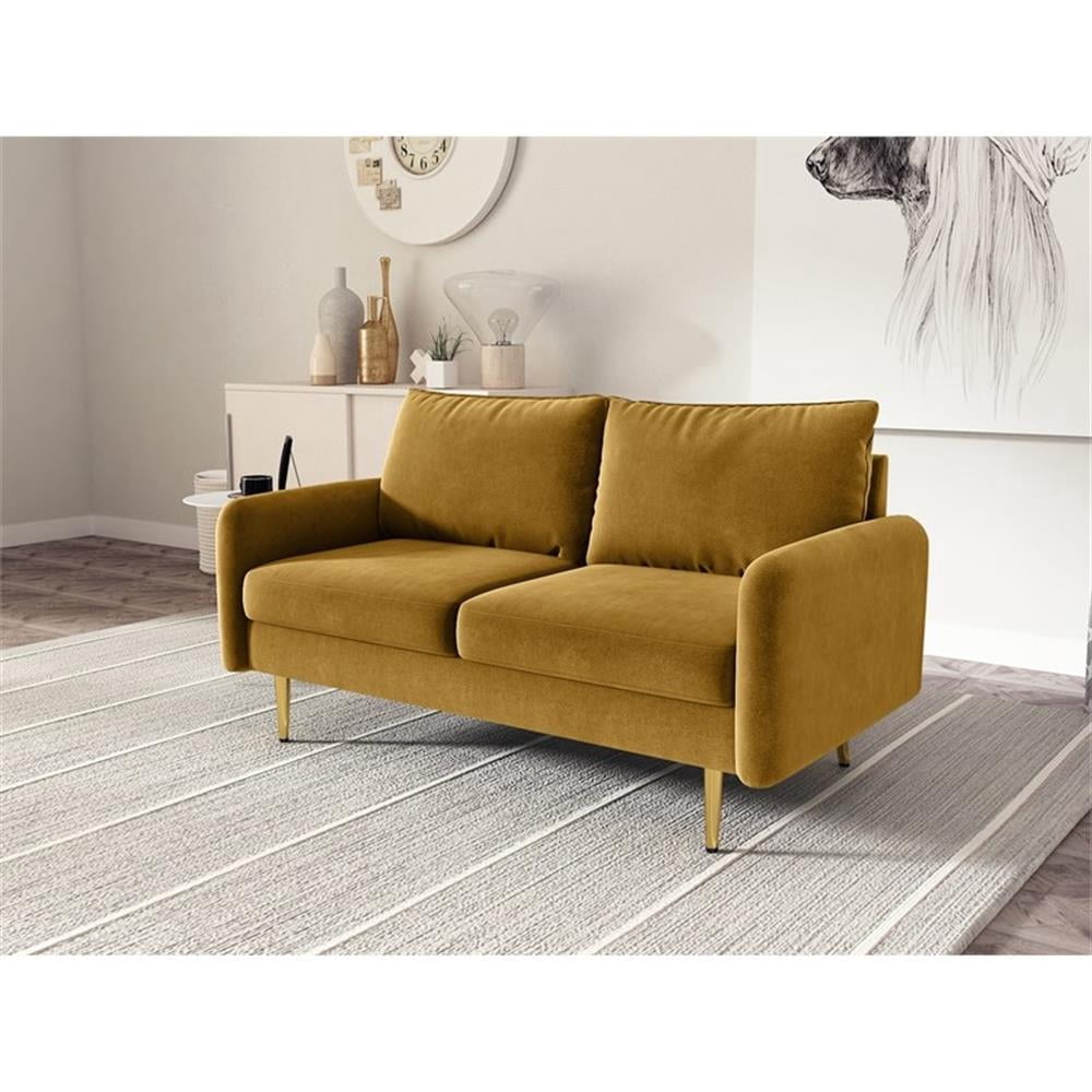 Kingway Furniture Almor Velvet Living Room Loveseat in Ginger