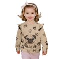 thumbnail image 2 of Yuyamidu Cute Pug Toddler Girls Sweatshirt 1T 2T Brown Crewneck Ruffle Sholder Tops Casual Graphic Fall Clothes for Kids Playwear Long Sleeve Pullover Sweatshirts, 2 of 7