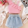 thumbnail image 5 of CAIXIA Girls Summer Clothes Bow Short Sleeve T-Shirt and Denim Skirt Shorts Set Outfits, 5 of 5