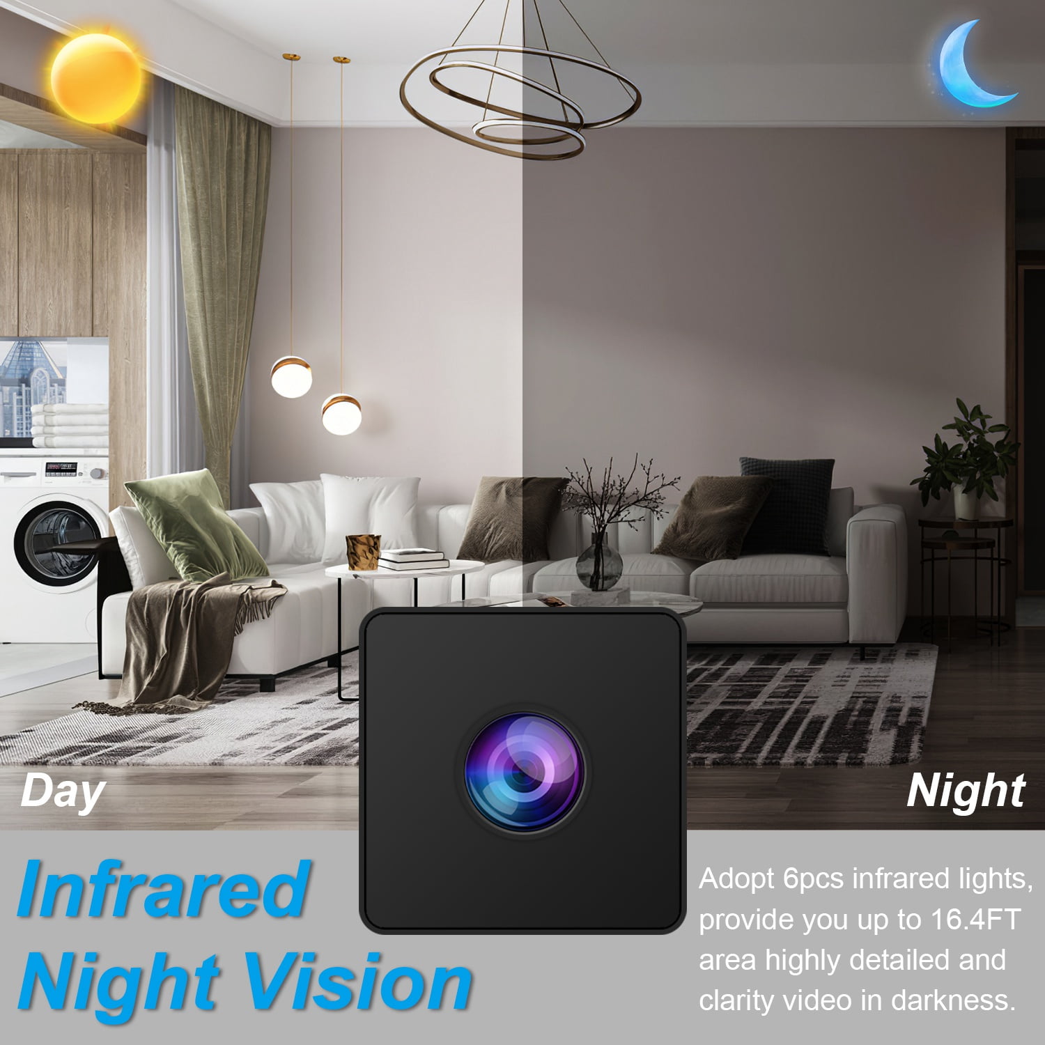Mini Security Camera, TeqHome Compact Camera 2.4G WiFi 1080p HD Video Night Vision PIR Motion Detection Works with App Control–for Pet Baby Monitor Black