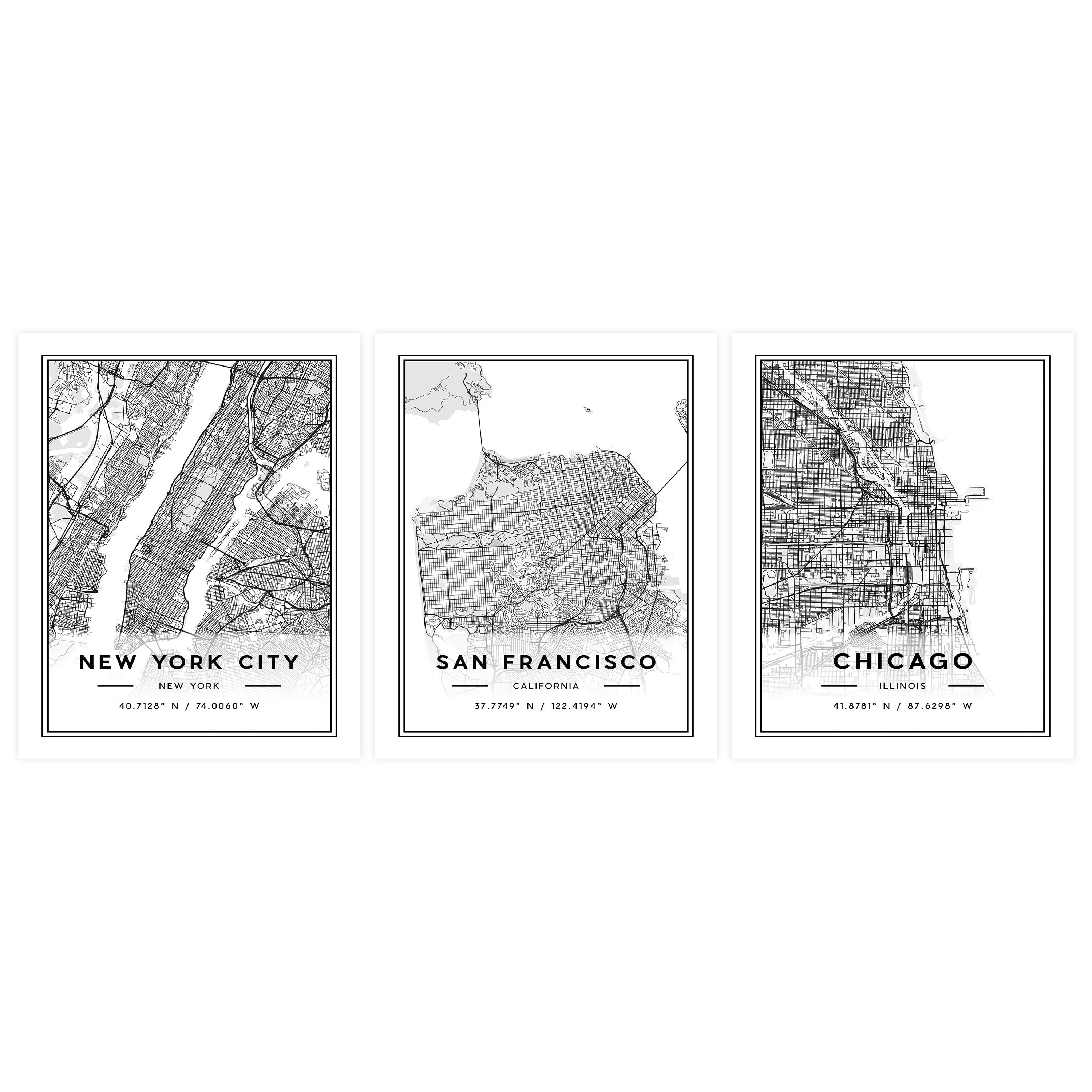 (2 pack) DesignOvation City Maps Unframed Art Prints 8” x 10” Set of 3 by Jake Goossen