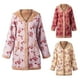 thumbnail image 2 of Abrigo de mujer Moda mujer abrigo de invierno estampado floral forro polar con capucha manga larga chaqueta cálida de bolsillo de un solo pecho 1 1, 2 of 5