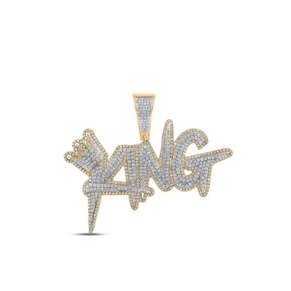 Macey Worldwide Jewelry 10k Two-tone Gold Mens Diamond King Crown Charm Pendant 2-1/2 Ctw