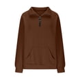 thumbnail image 4 of thefmos Women's Fall Winter Collared Long Sleeve Zipper Knitted Pullover Tops Solid Basic Casual Button Down Sweaters Trendy Streetwear Fashion Clothes, Brown 2XL, 4 of 6