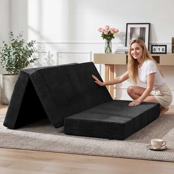 6-Inch Tri-Folding Mattress Single Size, Convertible Futon Sofa Bed ,Black