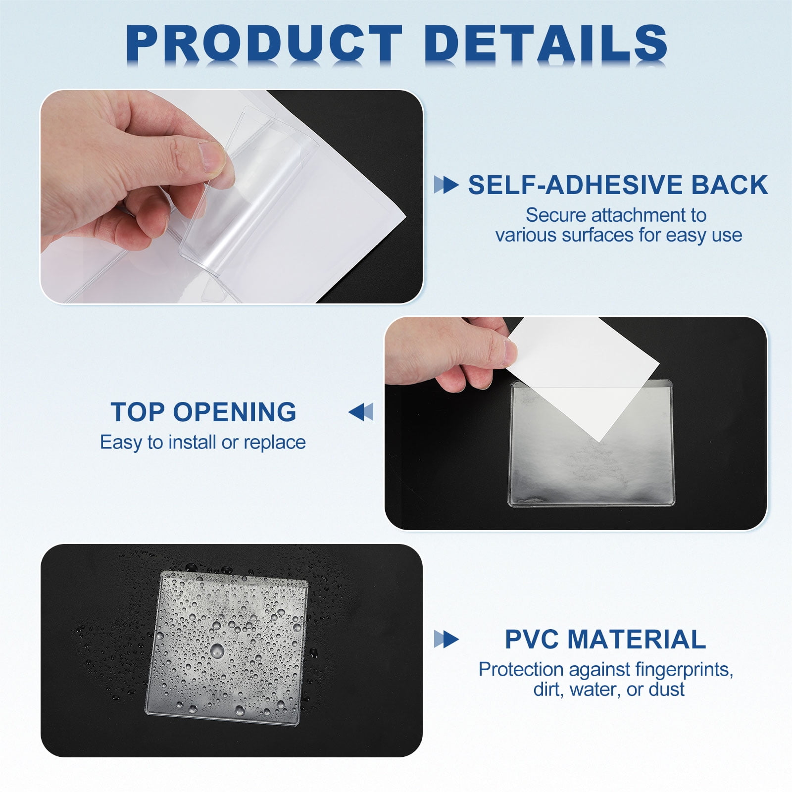 Self-Adhesive Card Pockets Clear Self Adhesive Pocket Label Holders Plastic Card Sleeves 3.3"x3.1" Pack of 50