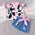 thumbnail image 4 of Paguaki Toddler Girl Denim Western Outfit Baby Cowgirl Clothes Ruffle Cow Print Shirt Button Down Tops Belted Jeans Skirts, 4 of 8