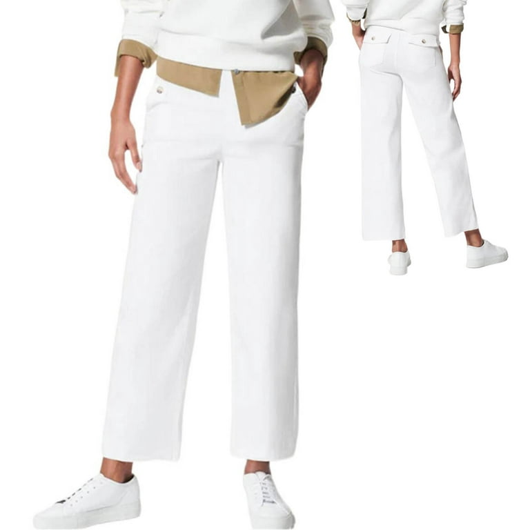 BSDHBS Casual Pants for Women Stretch Twill Cropped Wide Leg Pant Women's  High Waist Casual Wide Leg Pants White Size 5XL 
