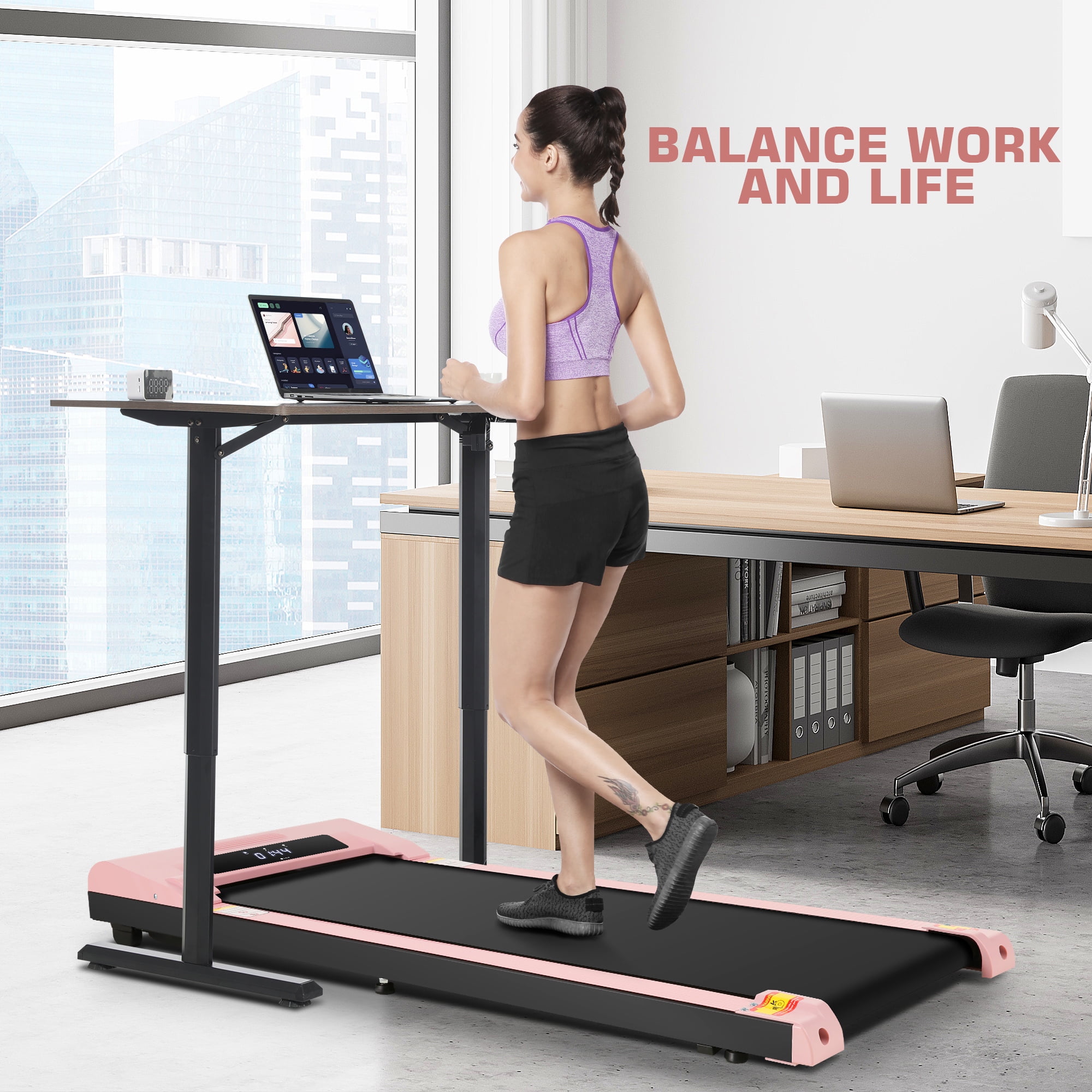 Walking Pad 2.5HP Brushless Motor 300lbs Weight Capacity,Portable Under Desk Treadmill with App Remote Control,Low-Noise Desk Treadmill in LED Display,Installation-Free
