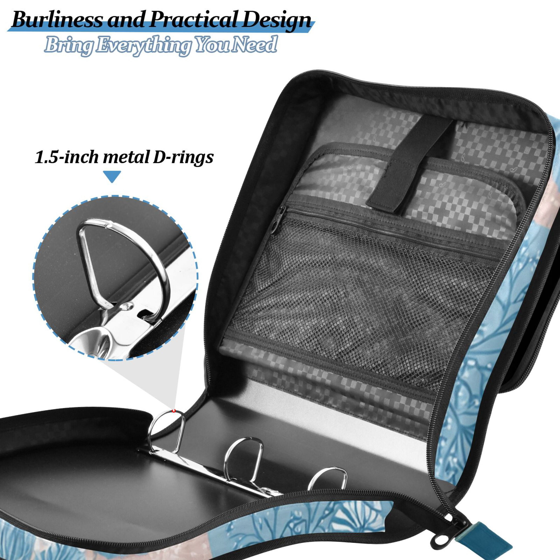 Zipper Binder Summer Patchwork 1.5 Inch Binder Folder Bag with Shoulder Strap and Handle