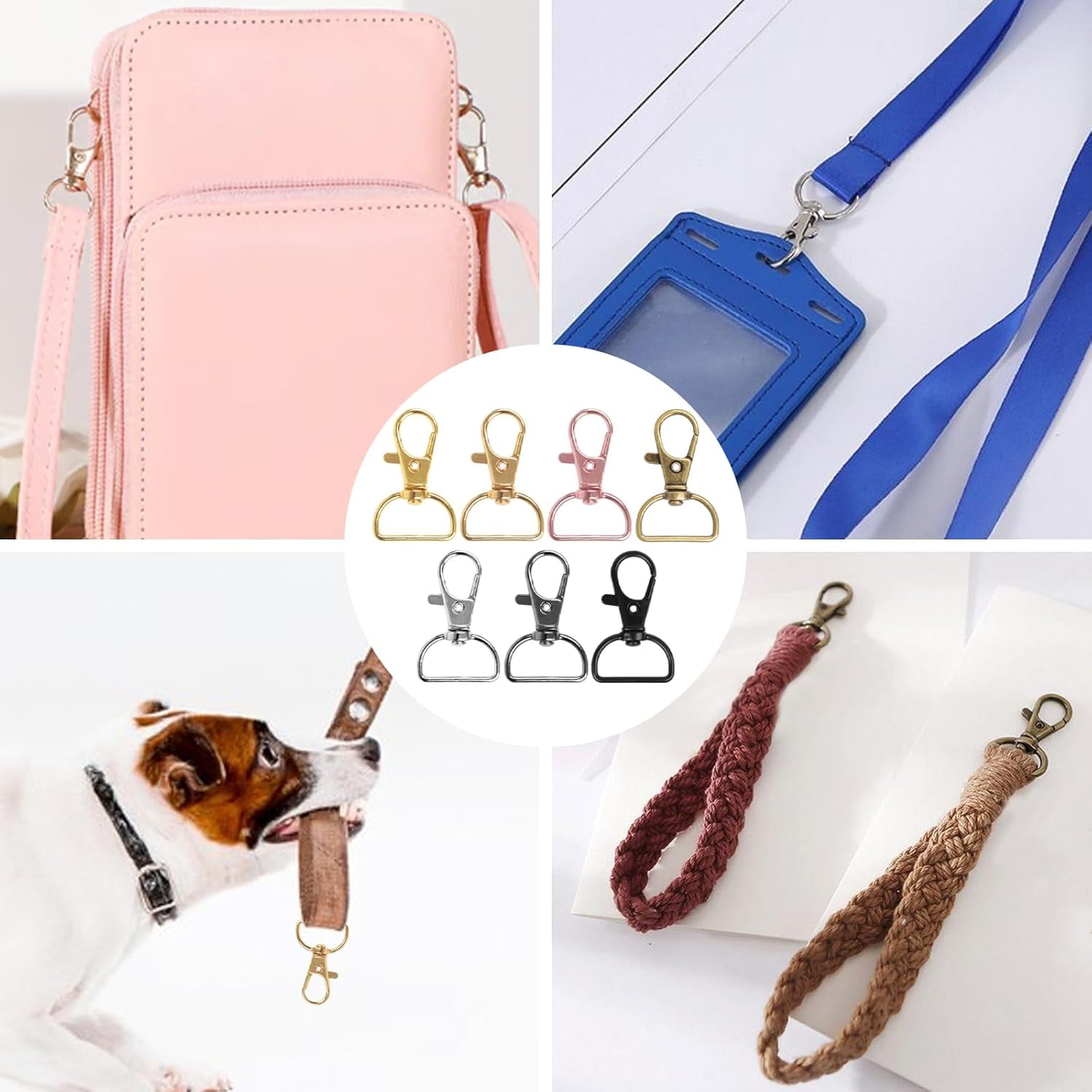 60PCS Key Chain Clip H s, Swivel Clasp H s, D Ring Clip Lanyard Hardware for Keychain Making(3/4”Inside Width)