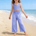 thumbnail image 4 of CCRFTGI Girls Plaid Pants High Elastic Waist Gingham Pants Wide Leg Lounge Palazzo Pants with Pockets for Kids 4-13 Y Blue 12-13 Years, 4 of 6