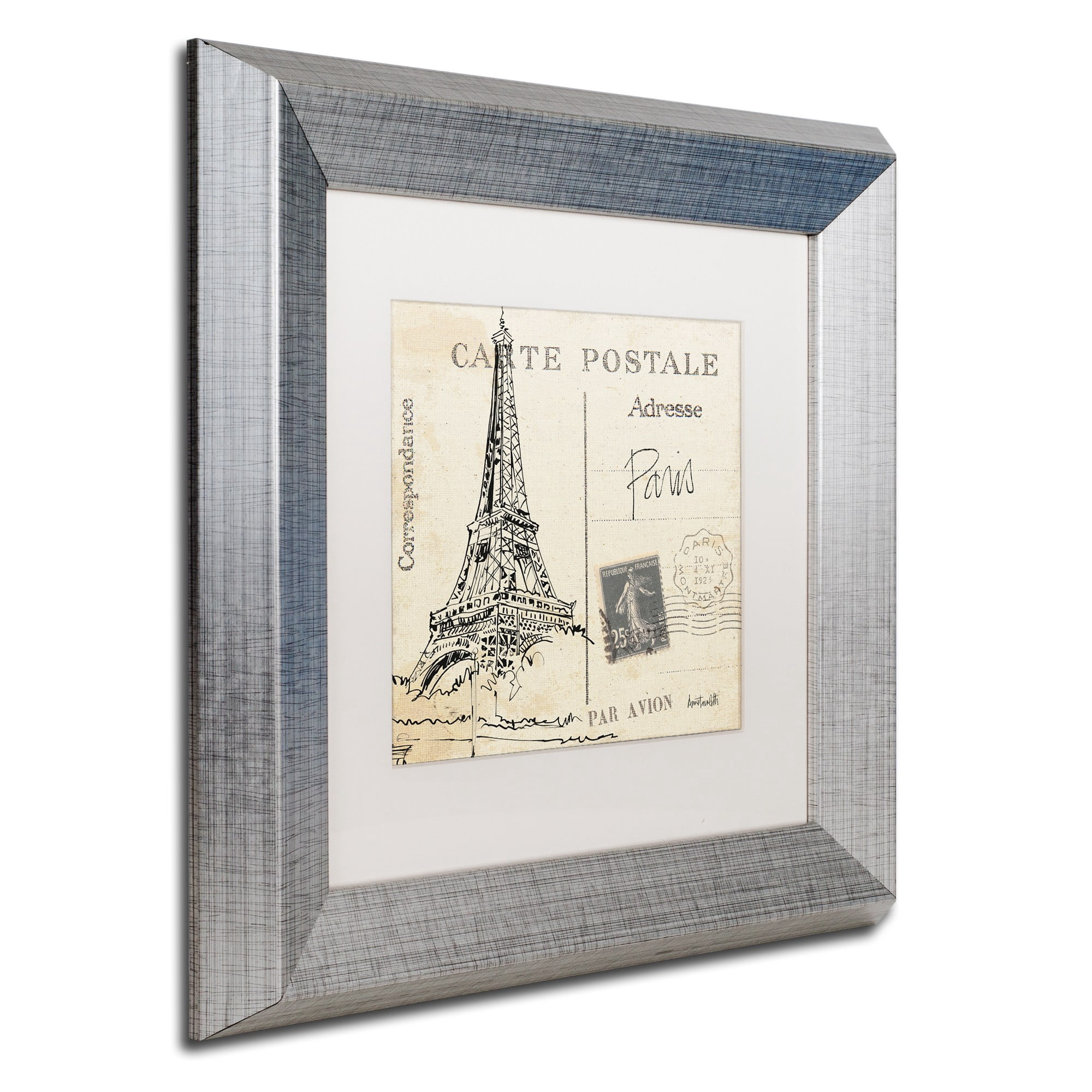 Trademark Fine Art "Postcard Sketches III" Canvas Art by Anne Tavoletti White Matte, Silver Frame