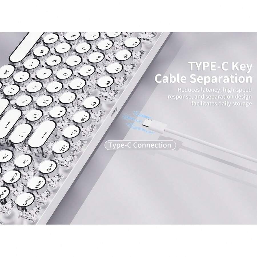 Wired Typewriter Keyboard, Typewriter Style Mechanical Keyboards,104 Keys Retro Computer Keyboards,Media Control Knob, Wired Computer Keyboard