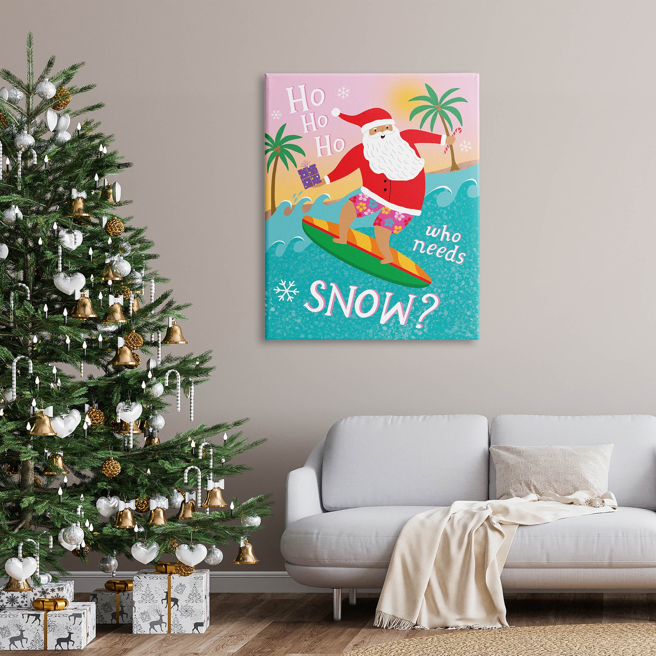 Who Needs Snow Surfing Santa Holiday Graphic Art Gallery Wrapped Canvas Print Wall Art