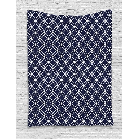 - Indigo Tapestry, Trellis Inspired Pattern Quatrefoil Circles Moroccan Style Tile Theme Image, Wall Hanging for Bedroom Living Room Dorm Decor, Indigo and White, by Ambesonne