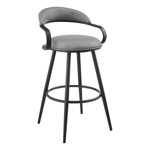 Gardenia 30" Swivel Bar Stool in Black Iron with Vintage Gray Faux Leather