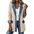 thumbnail image 3 of Hsovts Jean Jacket for Women Patchwork Corduroy Denim Cuffs Jacket Knit Long Sleeve Collared Button Down Loose Lightweight Outerwear Beige 2XL, 3 of 9