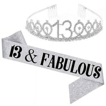 TY"13 and Fabulous" Sash & Rhinestone Tiara Set - 13th Birthday Sash 1 Birthday Gifts Party Favors ,silver