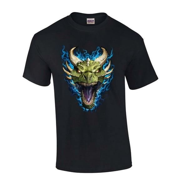 Blue Fire Breathing Dragon Head House of Dragon Head Moonlight Mens Short Sleeve T-shirt Graphic Tee-Black-small