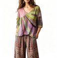 thumbnail image 2 of Dolkfu V-Neck Tops for Women Trendy Pull-on Purple 3/4 Sleeve Boho Blouses & Tops Refreshing Abstract Patchwork Purple,S, 2 of 5