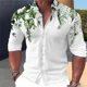 thumbnail image 2 of Camisa de manga larga con cuello alto y botones para hombre de primavera, camisa con estampado de hojas verdes, informal, suave y cómoda, para hombre, talla grande, 2 of 4