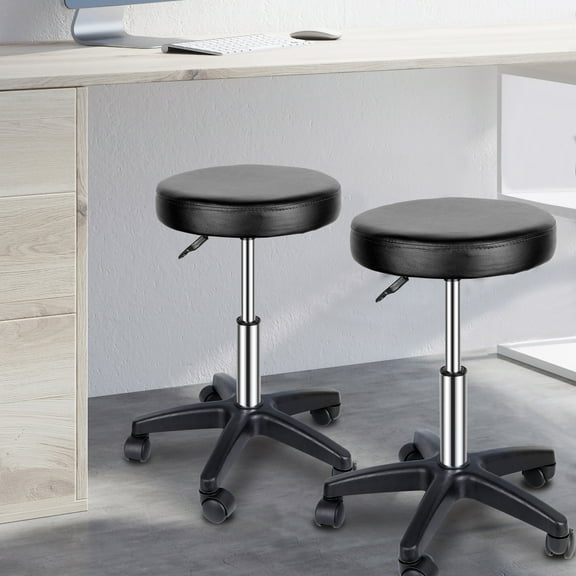 HomGarden 2 Pack Rolling Indoor Swivel Salon Stool W/Wheels, Home Office Adjustable Tattoo Spa Chair Black