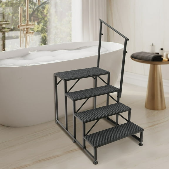 Modern Porch Steps with Handrail Swimming Pool Ladder 4 Steps Floor Mount