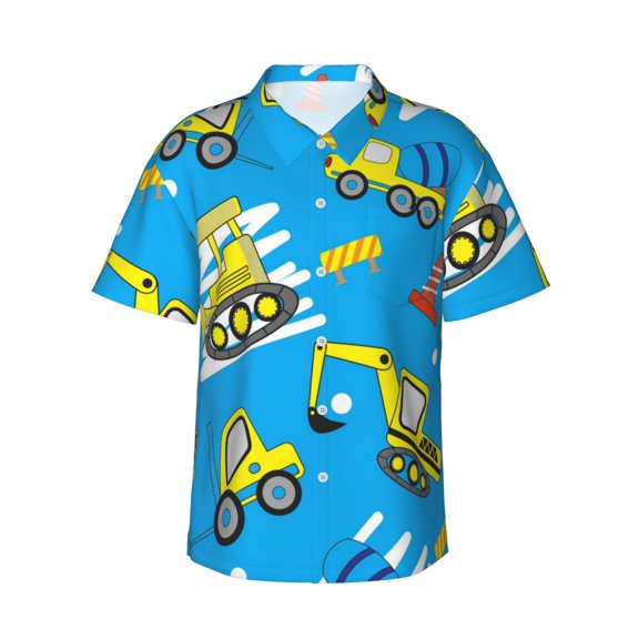 Pofeuu Cute Car Cartoon Print Hawaiian Shirt for Men Sleeves Casual Button Down Summer Beach Dress Shirts T-Shirts,XX-Large
