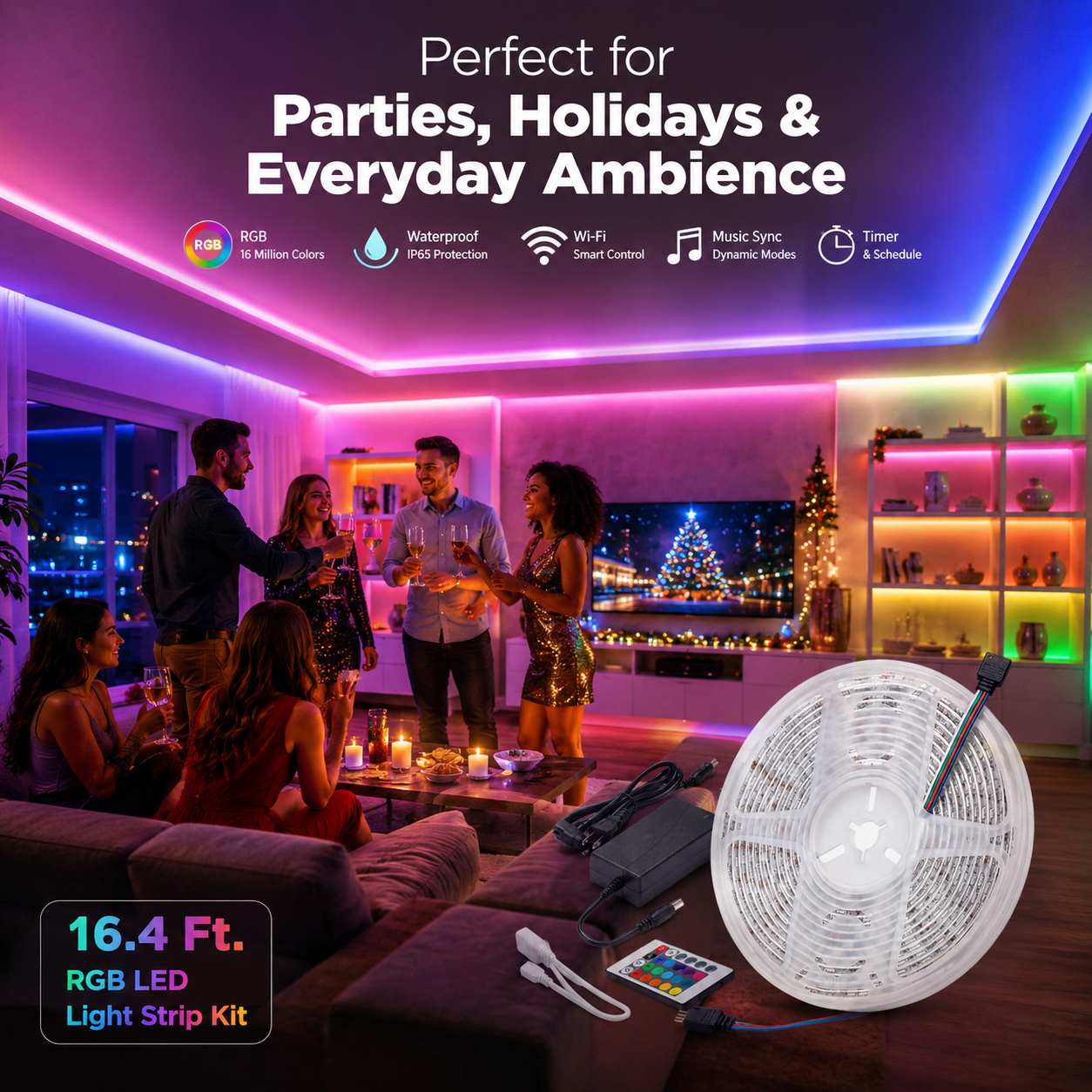 16.4 Ft. RGB Waterproof Wi-Fi LED Light Strip - 1 or 2 Pack 2 Pack