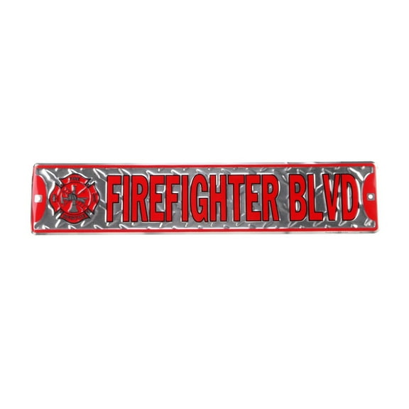 Firefighter Blvd Tin Metal Street Sign Fireman Gift Fire Dept Station Wall Decor