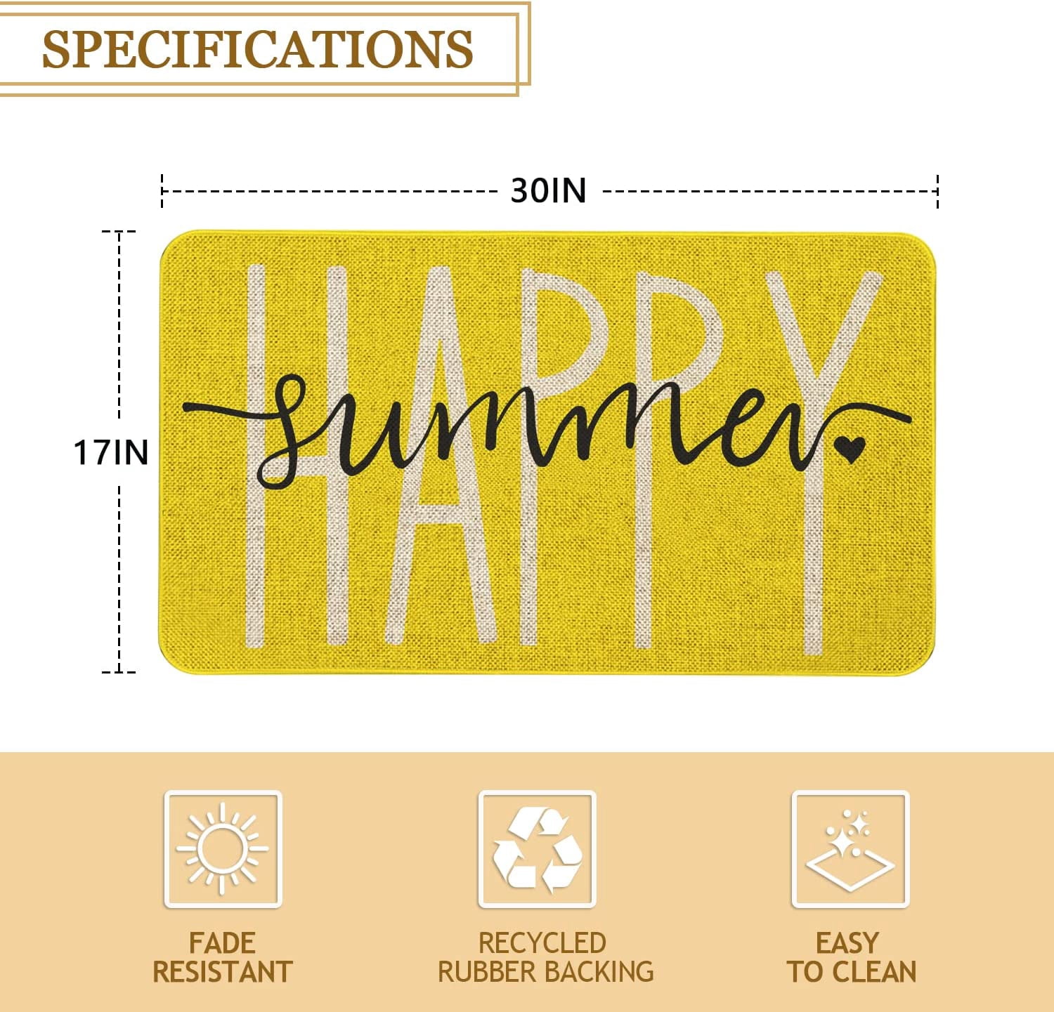 Summer Door Mat 30 X 17 Inch Happy Summer Yellow Doormat Indoor Outdoor Entrance Floor Mat Non Slip Summer Decor Rubber Welcome Mats